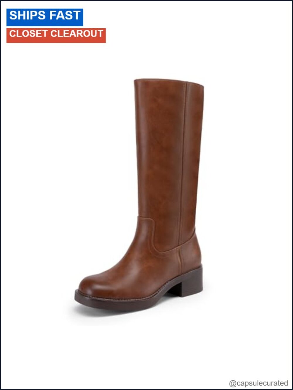 Women's Knee High Riding Boots Square Toe Platform Chunky Block Heel Faux